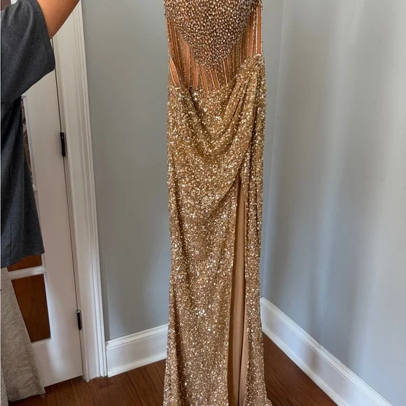Sherri Hill Gold Sequin Prom Dress - Picture 3 of 6